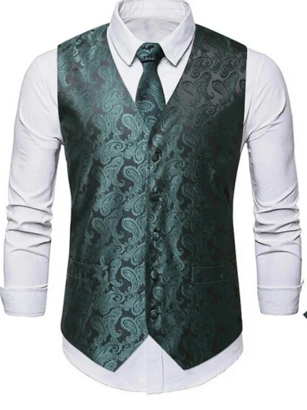 Barry.Wang Green Paisley Waistcoat Vest Only Sz 2x Men